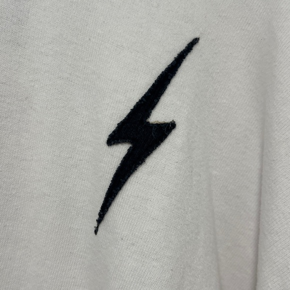 Aviator Nation White Relaxed Hoodie with black lightening bolt patch, Medium - Picture 6 of 8